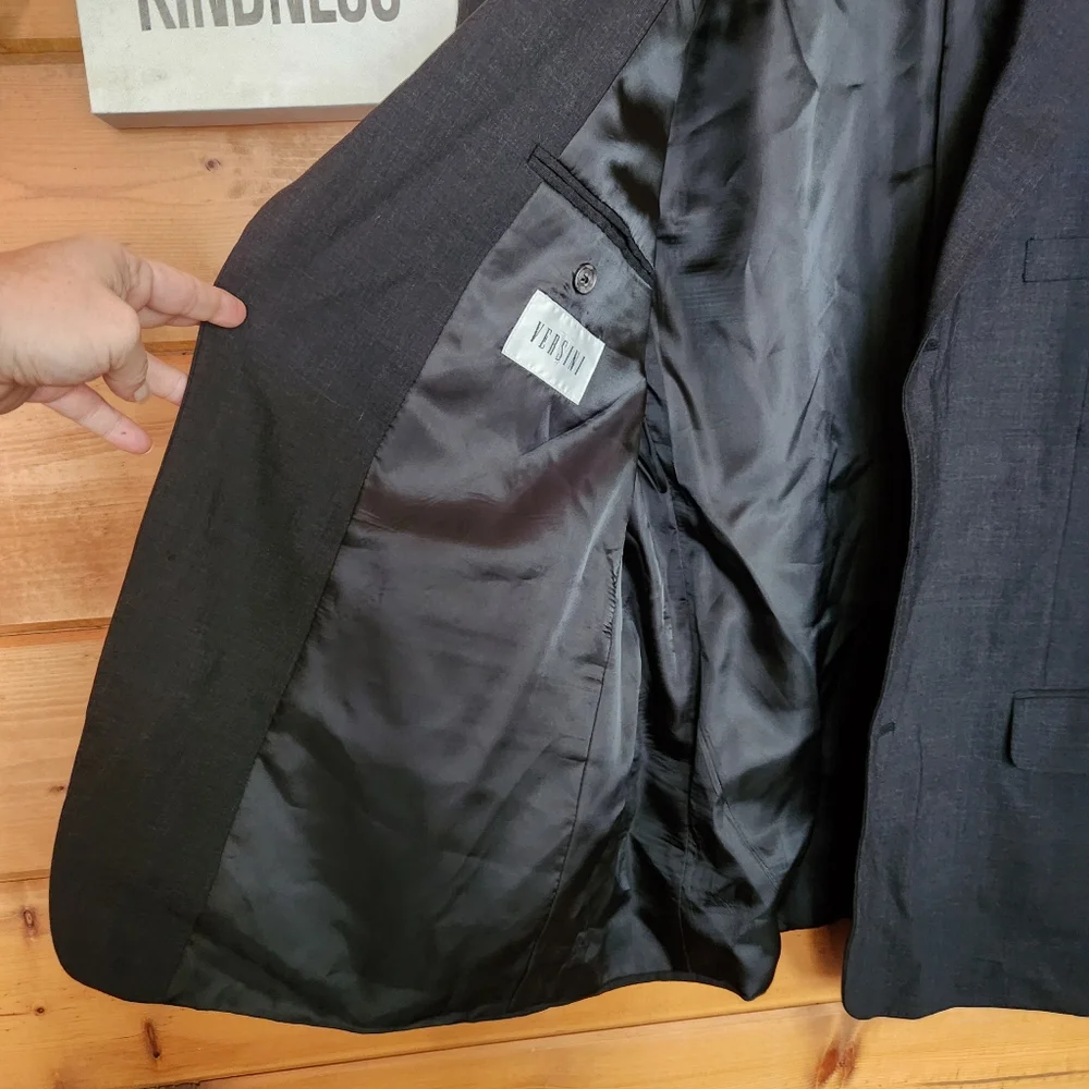 Versini Blazer Dark Gray Suit Jacket 100% Worsted Wool Sport Coat 3 Button‎ 46 R